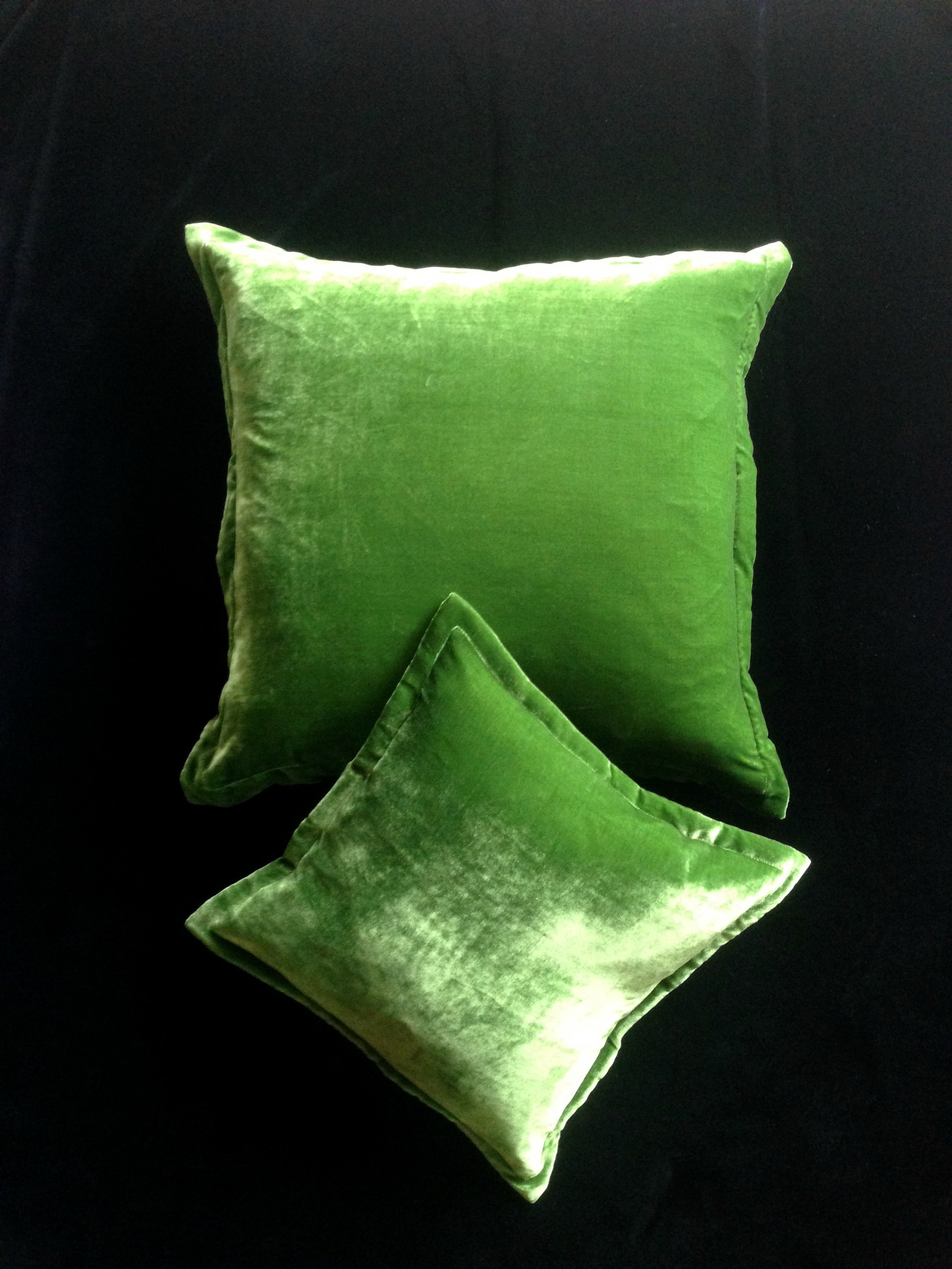 moss green velvet pillows